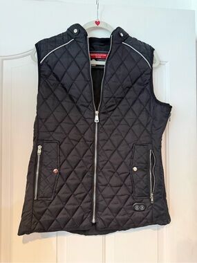 Women’s Quilted Black Hooded Vest with Front Zip